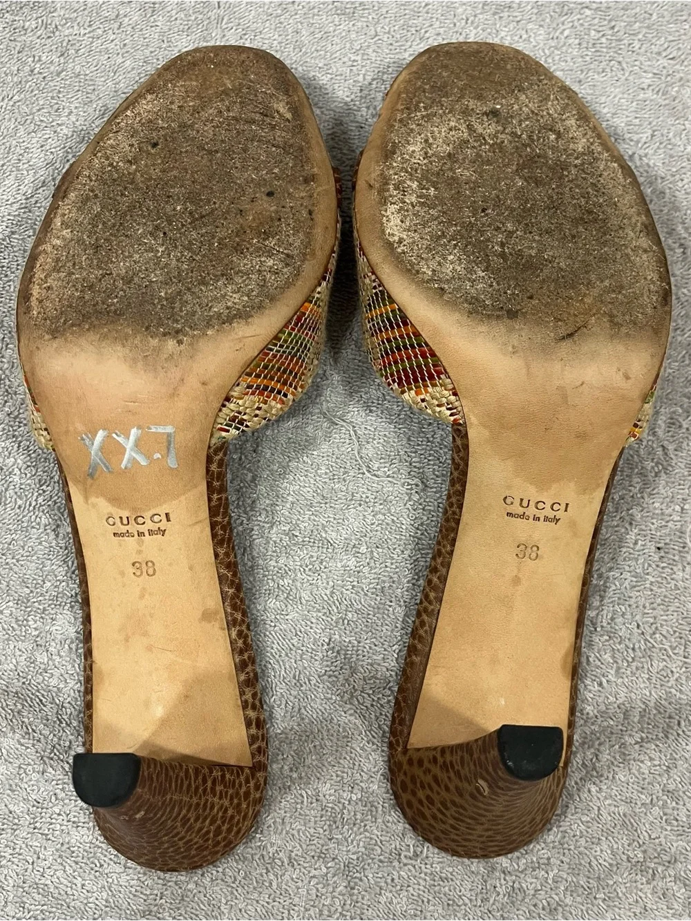 Gucci Multicolor Raffia Bamboo Horsebit Mules size 38 - Picture 6 of 11